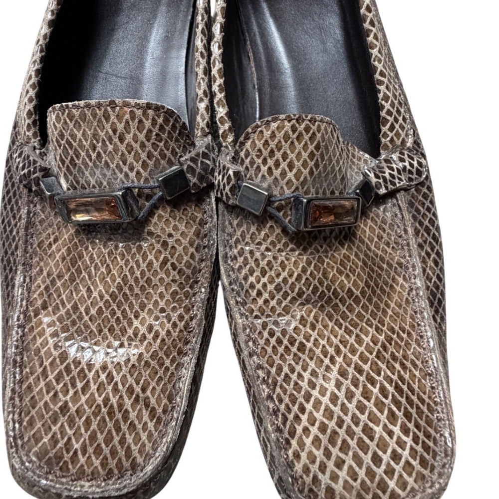 Stuart Weitzman Snakeskin Leather Bit Loafers Brown Slip On Womens Size 9 - Picture 9 of 9